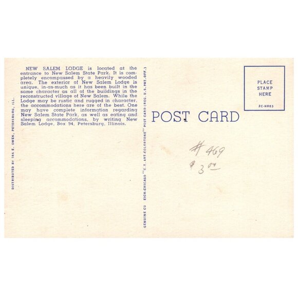 Postcard New Salem Lodge Entrance New Salem State Park Petersburg Illinois - Picture 2 of 2